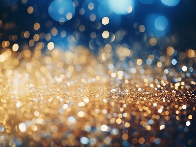 Abstract Glitter Lights in Gold and Blue Background