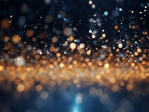 Abstract Glitter Lights in Gold and Blue Background