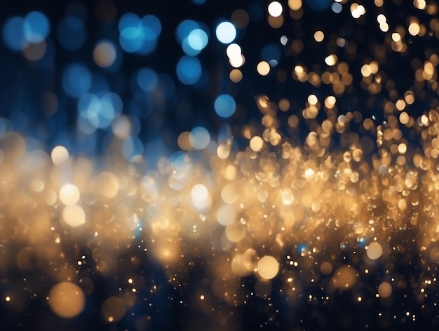 Abstract Glitter Lights in Gold and Blue Background