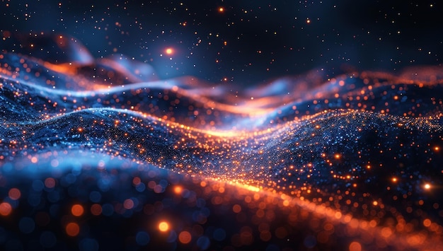 Abstract Glittering Landscape with Orange and Blue Lights