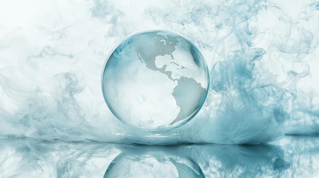 Photo abstract globe with smoke and reflection