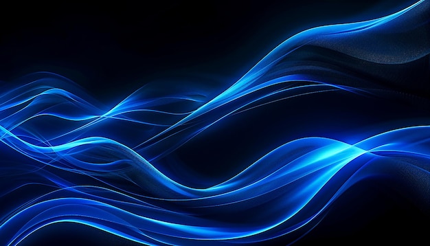 Photo abstract glowing blue wavy lines on black background for vector presentation design