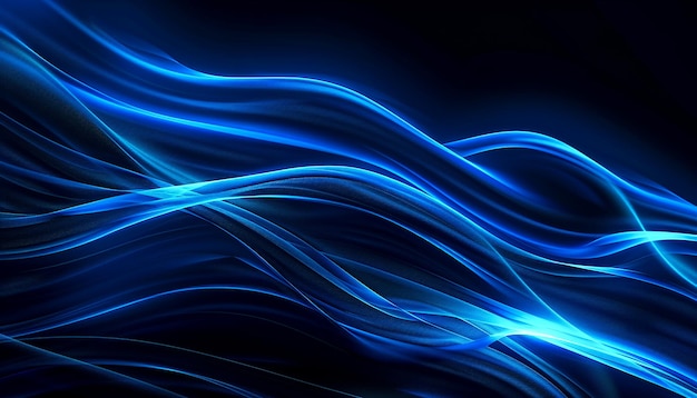 Photo abstract glowing blue wavy lines on black background for vector presentation design