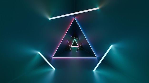 Abstract glowing colorful triangular laser rays neon