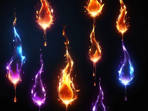 Photo abstract glowing flame drops in electric illumination 8k hd high quality