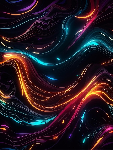 Abstract glowing flowing wavy lines on dark colorful background