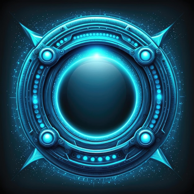 Photo abstract of glowing futuristic circle frame illuminated with neon blue light