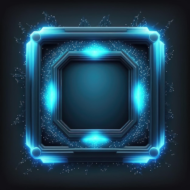 Abstract of glowing futuristic square frame illuminated with neon blue in game