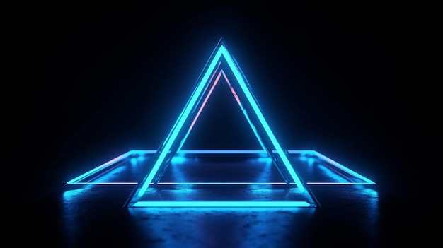 Abstract of glowing futuristic triangle frame illuminated with neon blue color light