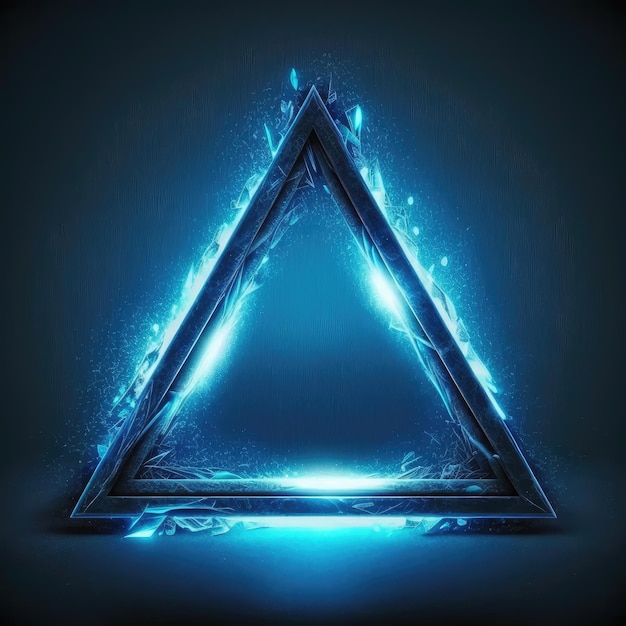 Abstract of glowing futuristic triangle frame illuminated with neon blue