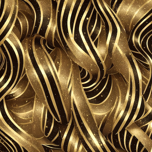 Abstract glowing gold and black ribbon and glitter generative art by AI