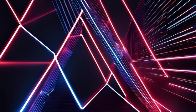 Abstract glowing neon triangles swirling blue and red lines energy futuristic high tech background