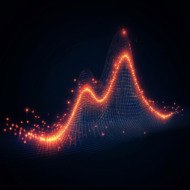 Photo abstract glowing orange line graph on black background