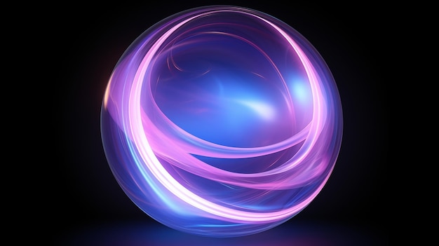 Photo abstract glowing orb with neon purple and blue swirls