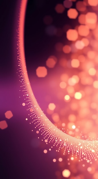 Abstract glowing pink and orange bokeh background with a curved shape