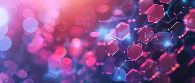 Abstract glowing pink and purple background with hexagons and bokeh Abstract glowing pink and purple