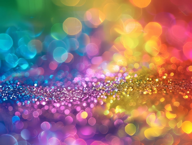 Abstract glowing rainbow bokeh lights enrich celebratory atmosphere