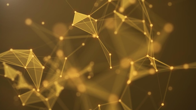 Abstract gold background with moving lines and dots The concept of big data Network connection Internet connection worldwide 3d rendering