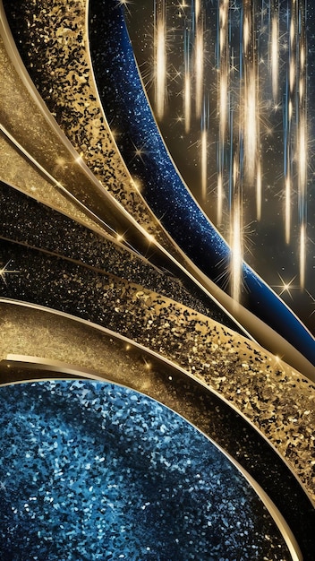 abstract gold black and blue glitter background with fireworks