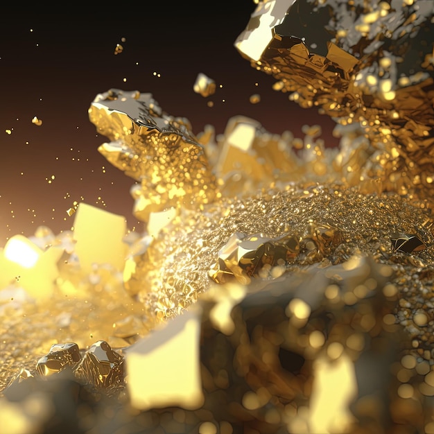 Abstract gold blurred background for wallpaper design Gold nuggets and gold dust 3D illustration