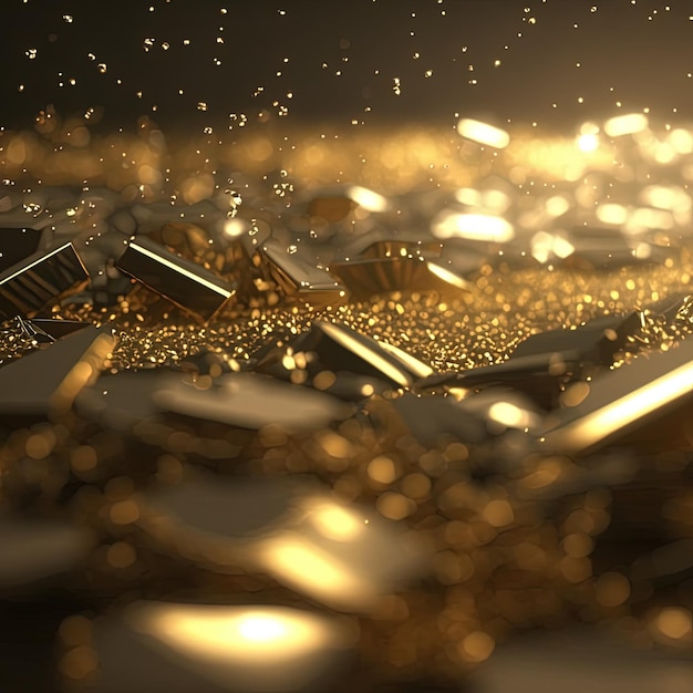 Abstract gold blurred background for wallpaper design Gold nuggets and gold dust 3D illustration