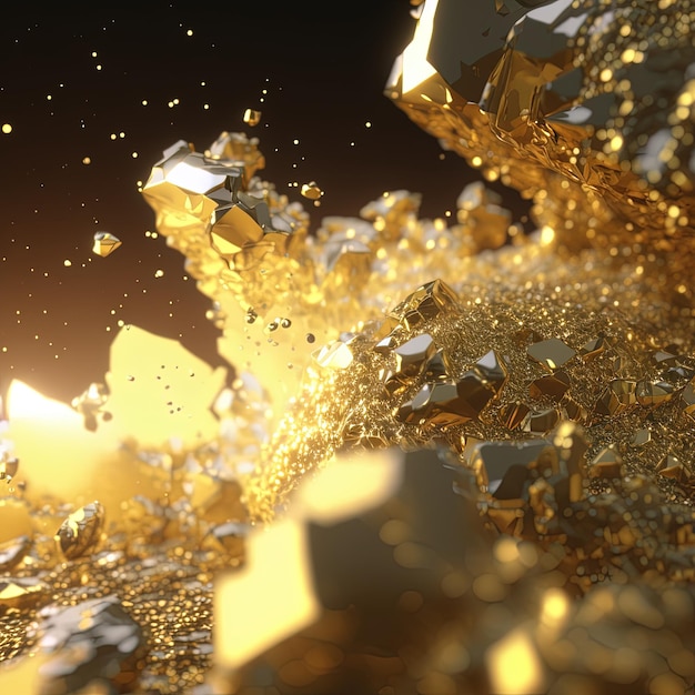 Abstract gold blurred background for wallpaper design Gold nuggets and gold dust 3D illustration