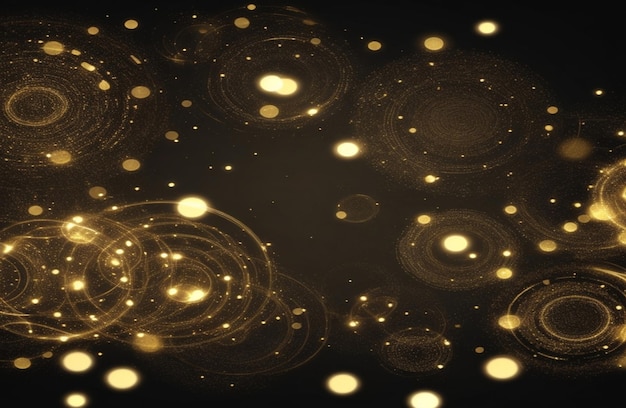 Abstract gold bokeh circles on a black background