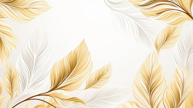 Abstract gold foliage line art vector background