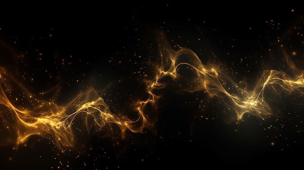 Abstract gold light sparks on black background