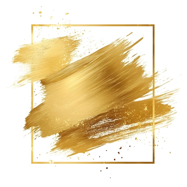 Photo abstract gold paint stroke with a golden frame