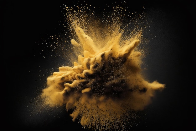 Abstract gold powder explosion on Black backgroundColorful dust explode Painted Holiday powder festival Freeze motion of color powder explodingthrowing color powder on background