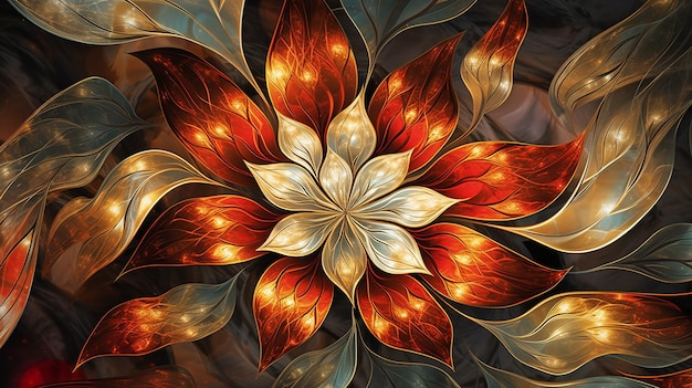 Abstract gold and red artwork macro flower pattern Generative AI