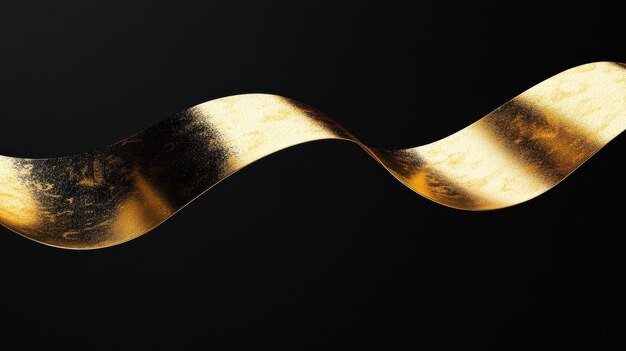 Photo abstract gold ribbon wave on black background