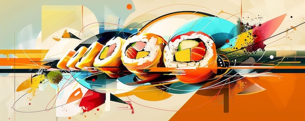 Photo abstract gold sushi with geometric shapes and vibrant colors modern bright hues digital art