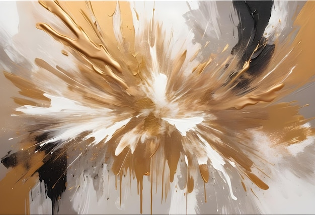 Abstract Gold White and Black Paint Explosion Artwork