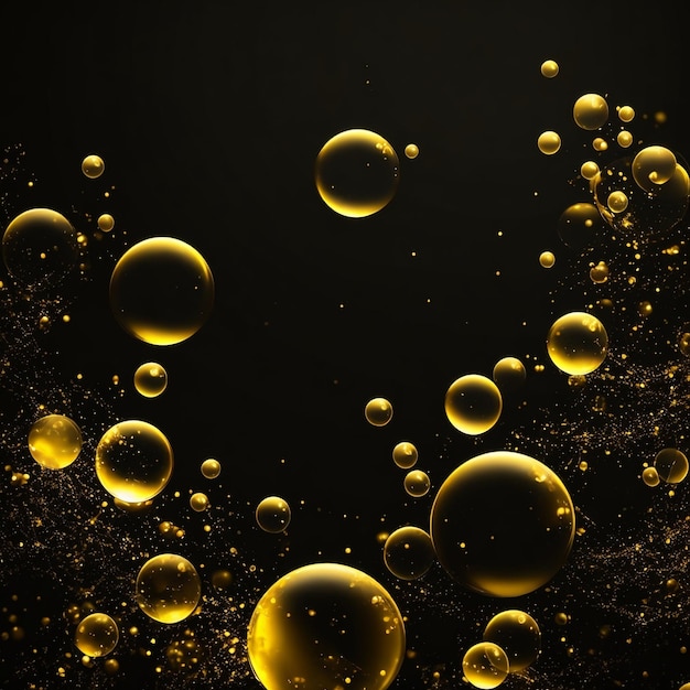 Photo abstract gold with small bubble black backgrounds with a glowing light effect