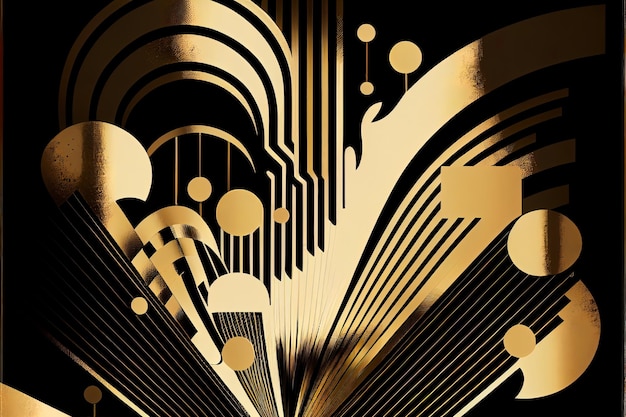 Abstract golden background on black art deco style d illustration geometric elements and expensive