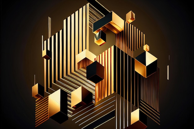 Abstract golden background on black art deco style d illustration geometric elements and expensive