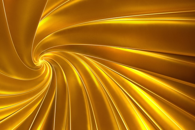 Abstract Golden background from scrolling surround of brilliant stripes 3d illustration