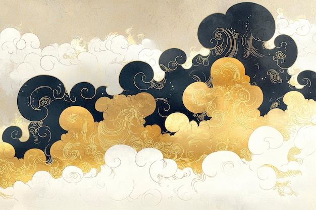 Abstract Golden and Black Clouds with Swirling Patterns