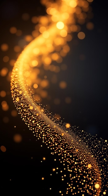 Abstract golden bokeh lights swirl on a black background