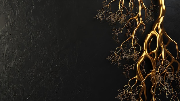 Abstract Golden Branch on a Black Background