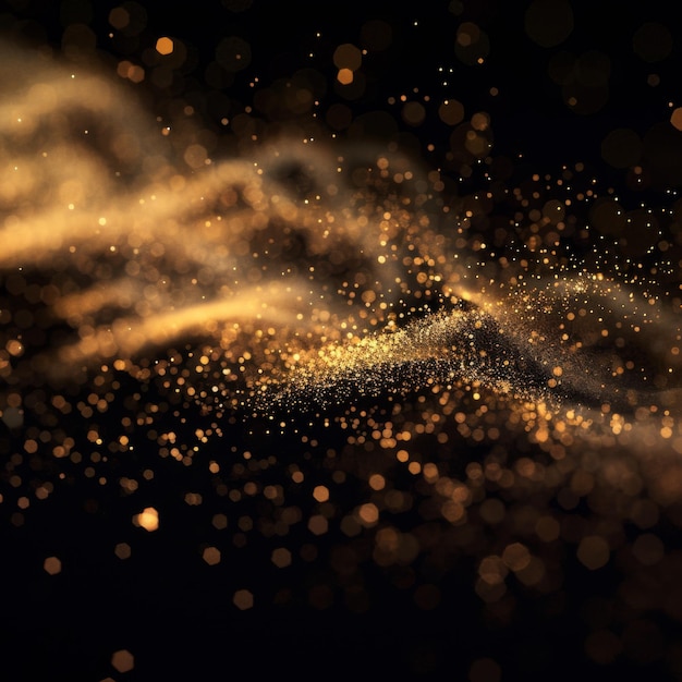 Abstract Golden Dust and Light Trails on a Black Background