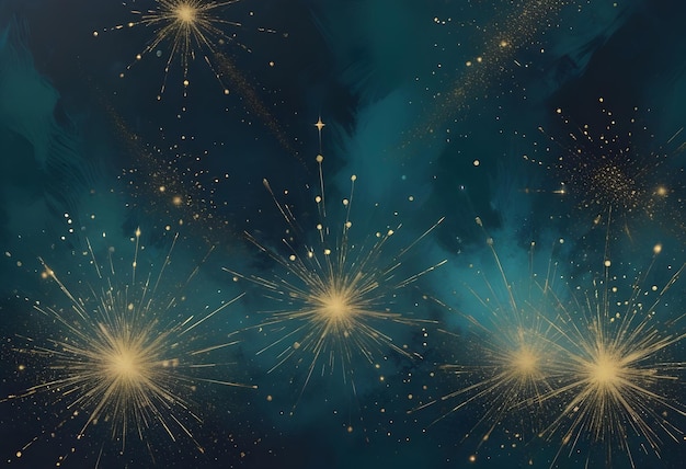 Abstract Golden Firework Burst Against a Starry Night Sky Background Dark gold particle and golden