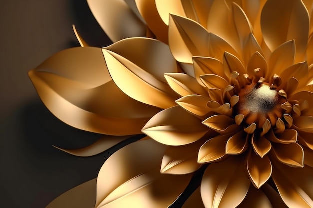 Abstract golden flower shape at floral composition generative ai