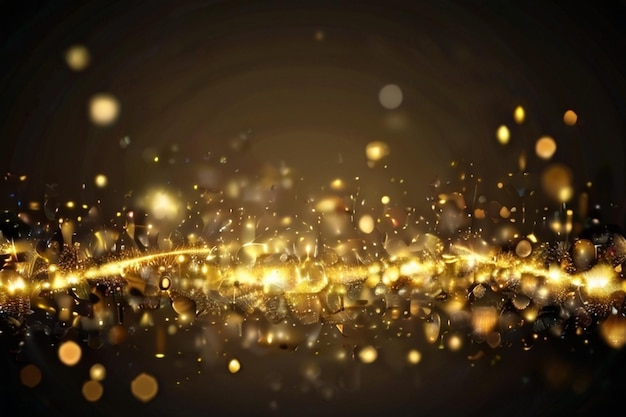 Abstract Golden Glitter Dust Sparkling Bokeh on Dark Background