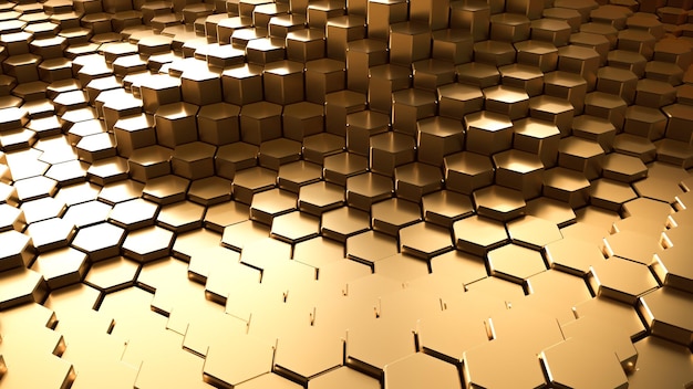 Abstract golden hexagonal background Futuristic technology concept 3d render