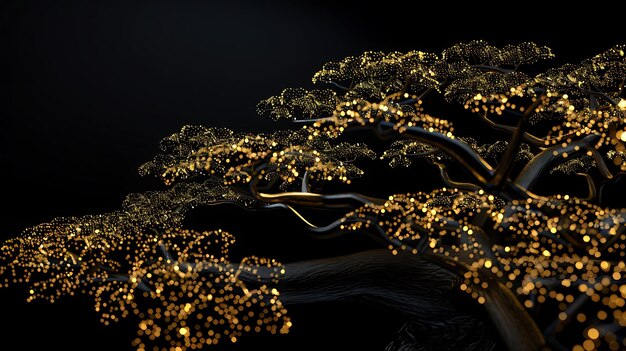 Photo abstract golden lights on black tree branches