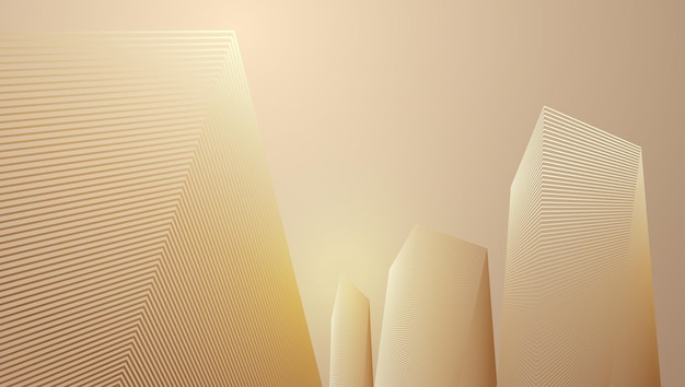 Abstract golden lines texture background shaped like tall buildings looking up