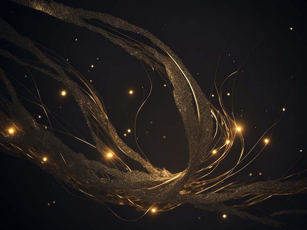 Abstract golden lines with sparkles on dark background